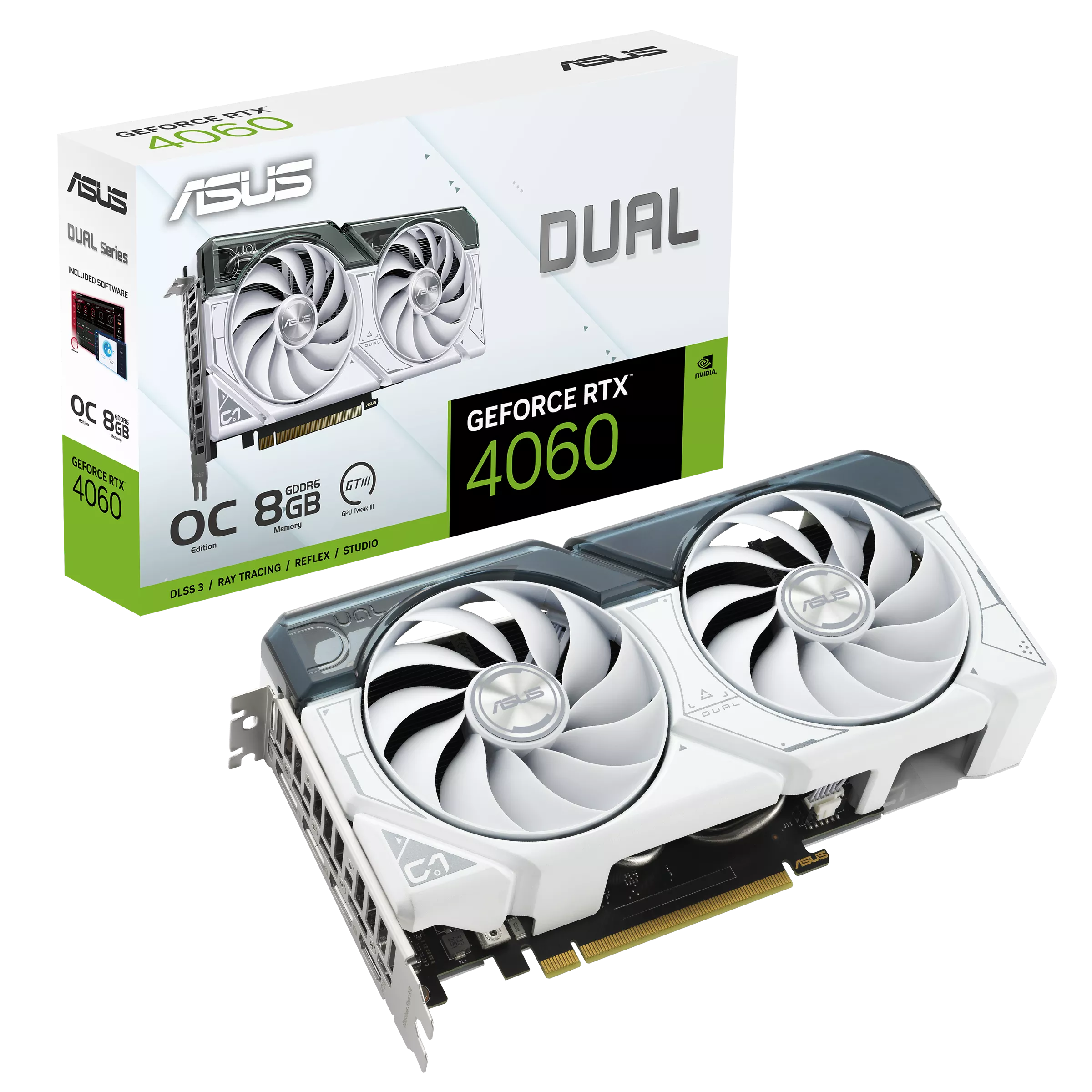 ASUS Dual GeForce RTX™4060 White OC Edition 8GB GDDR6- Graphics Card ASUS Dual GeForce RTX™4060 White OC Edition 8GB GDDR6- Graphics Card